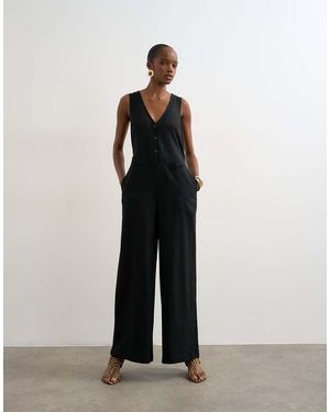 TOPSHOP Mono De Sastre Largo De Lino De - Negro
