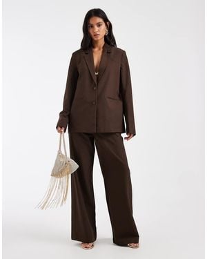 Pieces Pantalones De Sastre Marrón Chocolate De Pernera Ancha Con Lazada En La Cintura (Parte De Un Conjunto)