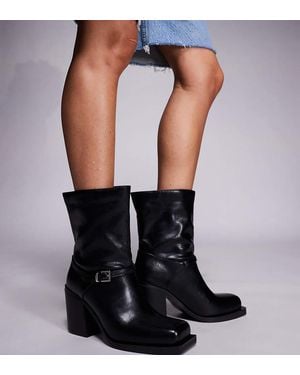 Public Desire Public Desire Dusty Wide Fit Square Toe Heeled Ankle Boots - Black