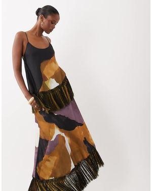 ASOS Double Tier Layered Two Tone Fringe Satin Cami Maxi Dress - Multicolour