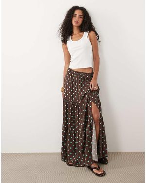 Miss Selfridge Falda Maxi Escalonada De Tejido Hilado Con Lunares Chocolate Y Aguamarina-Multi - Multicolor
