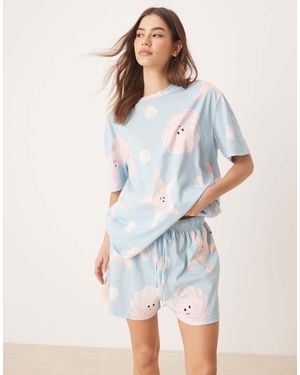 ASOS Pijama Azul Pastel De Pantalones Cortos Y Camiseta Extragrande Con Estampado De Conchas De