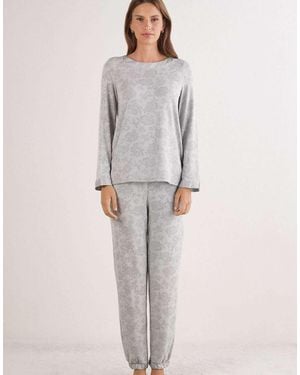 Intimissimi Soft Dreams Devoré Pattern Long Pyjamas - Grey