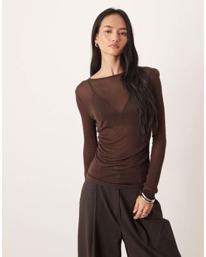 ASOS Knit Ruched Side Top - Brown