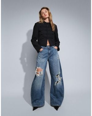 ASOS Bow Barrel Leg Jean With Rips - Blue
