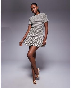 Princess Polly Laurita Shirred Lettuce Edge Hem Drop Waist Mini Dress - Brown