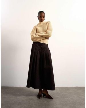 TOPSHOP Tolu Coker X Denim Maxi Pleated Skirt Circular Design - White