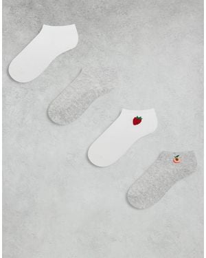 Lindex 4 Pack Rib Fruit Detail Socks - White