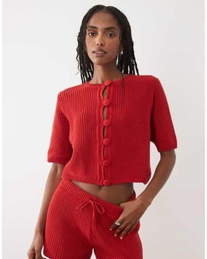 ASOS Knitted Cotton Blend Cardigan Co-ord - Red