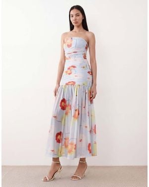 Bardot Solana Ruched Bandeau Mesh Maxi Dress - Pink