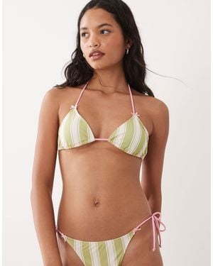 Brave Soul Triangle Bikini Top With Bow Detailing - Green