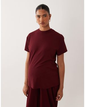 ASOS Asos Design Maternity Mix & Match Lounge Ribbed Oversized Pyjama Tee With Side Slit - Red