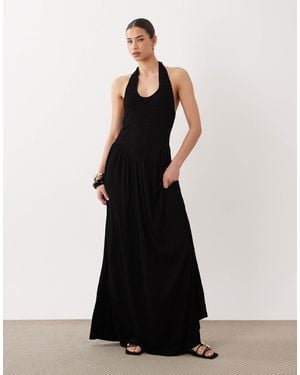 ASOS Crinkle Halter Neck Midi Dress - Black