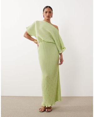 Never Fully Dressed Petite Tilly Off Shoulder Plisse Maxi Dress - Green