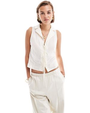 Mango Tie Front Sleeveless Blouse - White