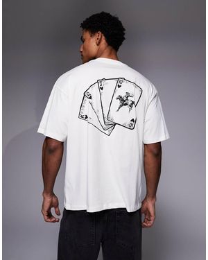 ADPT Camiseta Color Crema Extragrande Con Estampado De Baraja Ecuestre En La Espalda De -Neutro - Blanco