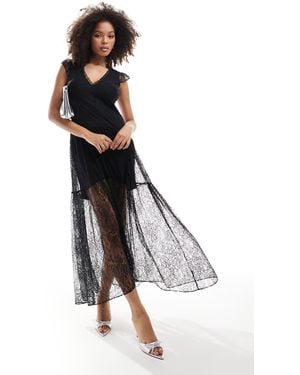 Forever New Flutter Sleeve Lace Maxi Dress - Black