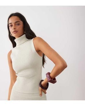 Kaiia Exclusieve Gebreide Mouwloze Top Met Hoge Hals Co-Ord - Bruin