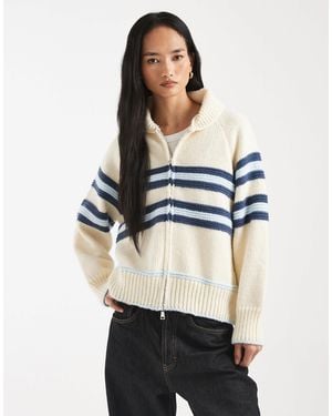 Kiwi & Co Hooded Detail Zip Through Striped Front Cardigan - White