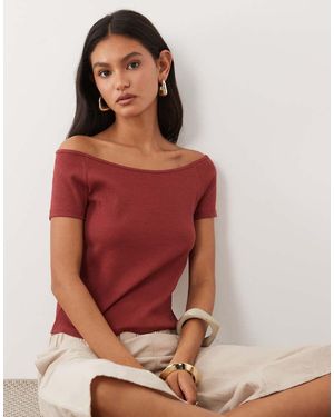 Mango Teen T-Shirt Met Lage Ronde Hals - Rood