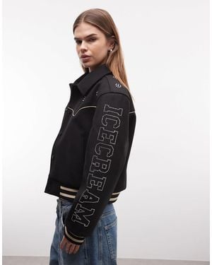 ICECREAM Diamante Logo Western Varsity Jacket - Blue