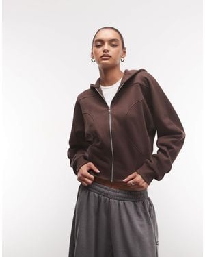 ASOS Cinched Panelled Zip Up Hoodie - Brown