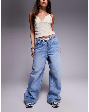 Princess Polly Mellowed Out Slouchy Ribbon Tie Wide Leg Jeans - Blue