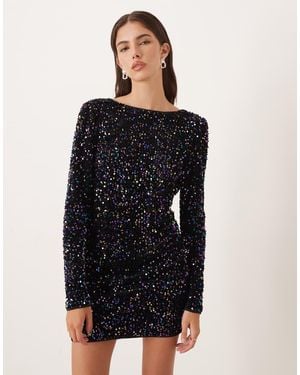 Lovedrobe Embellished V-Back Velvet Bodycon Mini Dress - Black