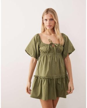 Wednesday's Girl Striped Mini Smock Dress - Green