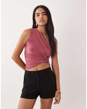 ASOS Top Asimétrico De Un Hombro En Rosa - Rojo
