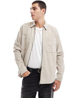 Only & Sons Zip Through Cord Overshirt - White