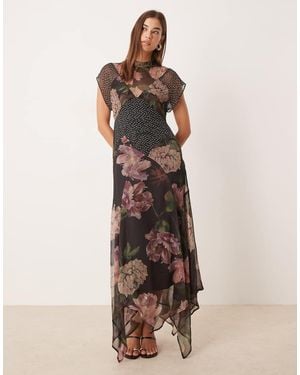 ASOS Seamed High Neck Flutter Sleeve Midi Dress - Natural