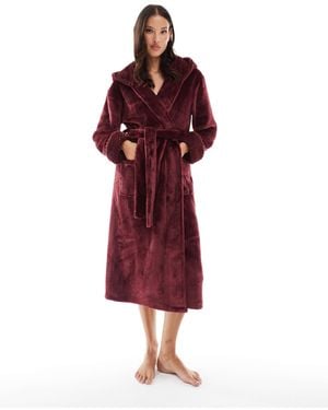 Threadbare Long Fluffy Dressing Gown - Red