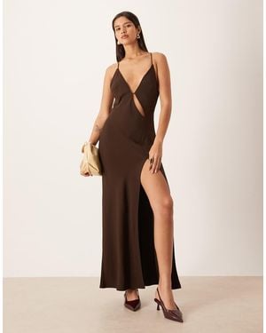 ASOS Cut-out Detail High Slit Maxi Dress - Natural
