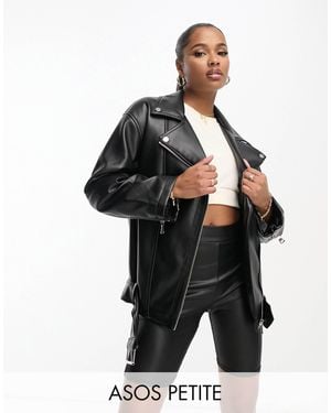 ASOS Asos Design Petite Longline Oversized Faux Leather Biker Jacket - Black