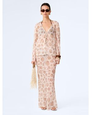 OMNES Skirts Cierra Sheer Chiffon Maxi Shirt With Shell Print - White