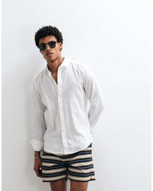 Only & Sons Linen Mix Long Sleeve Slim Fit Shirt - White