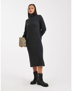 Vero Moda Soft Knitted Roll Neck Midi Dress - Black