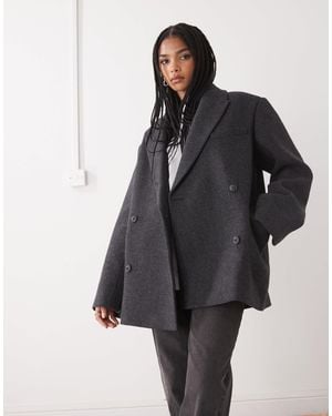 Weekday Wool Blend Oversized Double Breasted Blazer Jacket - Gray