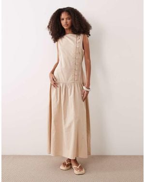ASOS Slash Neck Asymmetric Waistcoat Maxi Sundress With Dropped Waist - Natural