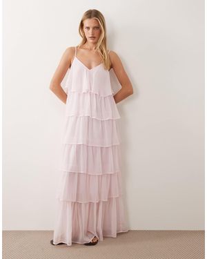 Vila Tiered Ruffle Cami Maxi Dress - Pink