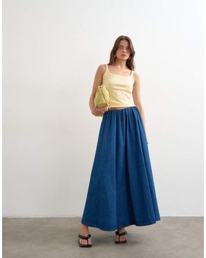 TOPSHOP Denim Pull On Circle Skirt - Blue