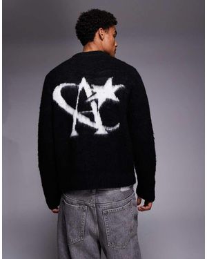 ADPT Oversized Knit Jumper With Star Graphic - Blue