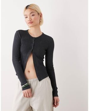 Noisy May Ribbed Split Cardigan - Black