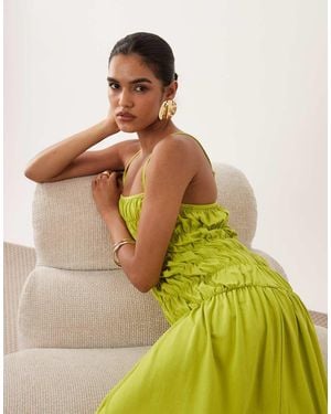 ASOS Vestido Largo Verde Fruncido Con Cintura Baja