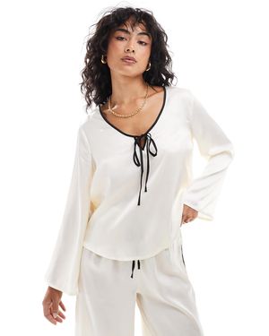 Jdy Contrast Detail Satin Top Co-ord - White