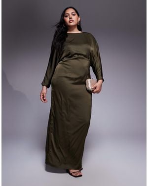 Tfnc Plus Long Sleeve Satin Cowl Back Maxi Dress - Green