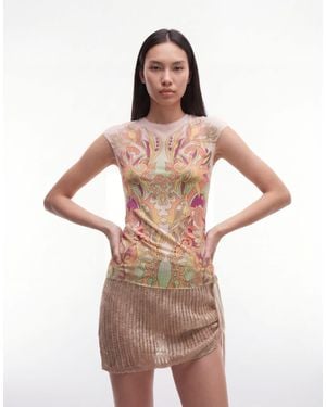 AFRM Nina Printed Mesh Cap Sleeve Crewneck Tee - Multicolor