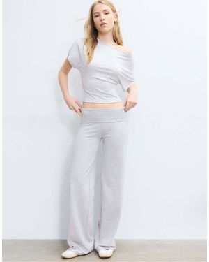 Stradivarius Mesh Trousers With Turned-Down Waist - White