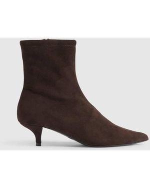River Island Faux Suede Kitten Heel Sock Boots - Brown